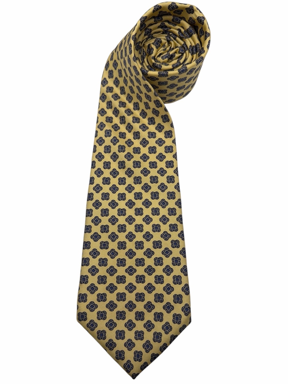 Christian Dior Men’s All Silk Yellow Blue Square Patterned Neck Tie‎